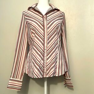 East fifth button up long sleeve blouse, pinstripe 24-137